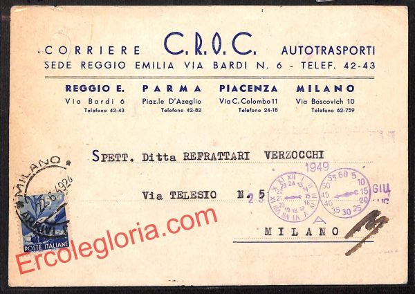 ah9809 - STORIA POSTALE - Reggio Emilia Città - Ditta Refrattari Verzocchi