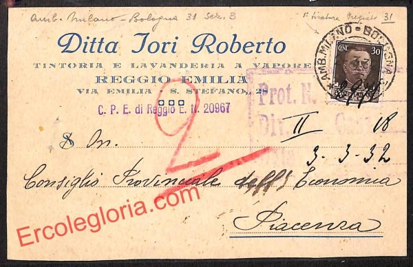 ah9810 - STORIA POSTALE - Reggio Emilia Città - Ditta Iori Roberto