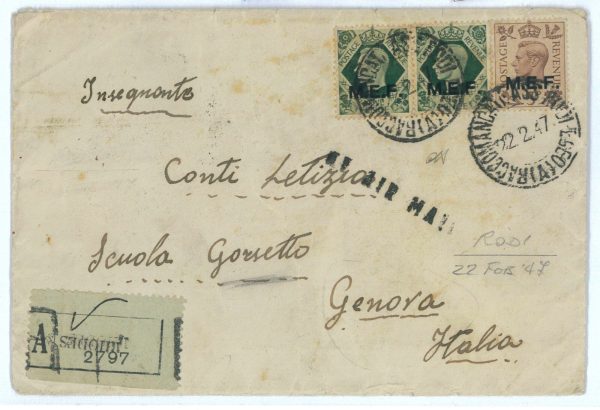 P2533 - ITALIA FRANCOBOLLI MEF USATI NELL EGEO, BELLISSIMA RACCOMANDATA DA RODI