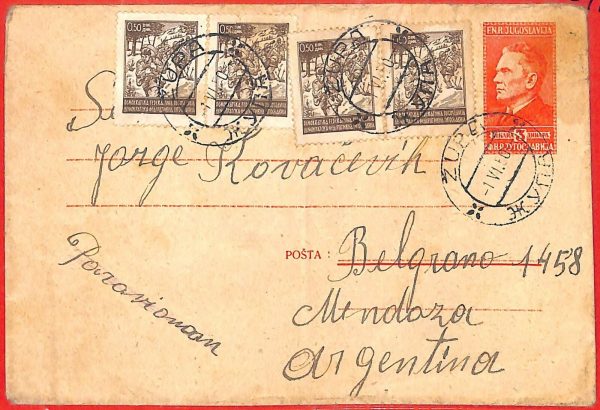 aa2116 - YUGOSLAVIA  - POSTAL HISTORY - STATIONERY COVER to ARGENTINA  1950