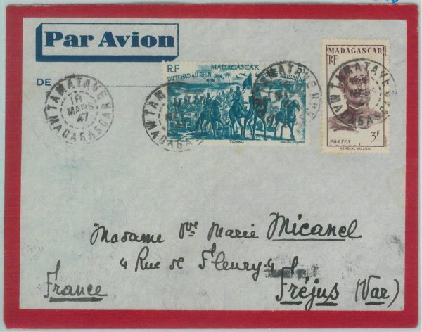 80985 - MADAGASCAR - POSTAL HISTORY - AIRMAIL COVER to FRANCE 1947