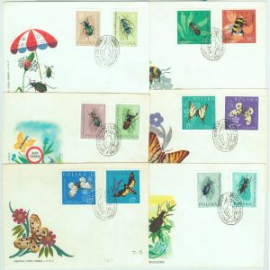 67504 - POLAND - Postal History - set of 6 FDC COVER 1961 -  INSECTS Butterflies