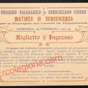 ag1053 BIGLIETTO D' INGRESO Genova -Collegio Calasanzio 'Matinèe di Beneficenza'