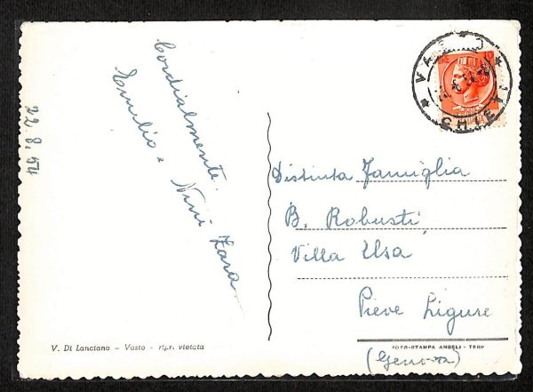 44436   CARTOLINA d'Epoca - CHIETI provincia -  Vasto 1954 - immagine 2