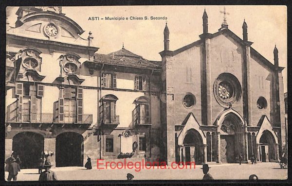 ae0651 - CARTOLINA  D'EPOCA - Asti Città - Municipio e Chiesa S. Secondo
