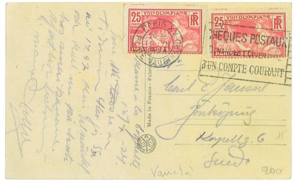 P3504 - OLYMPIC GAMES PARIS 1924 , CARD SHOWING THE SWEDISH TEAM, SEND TO SWEDEN