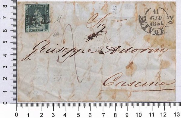 P0802 - TOSCANA - Storia Postale - Sass  #6 su busta LIVORNO 2ndo mese uso 06.51
