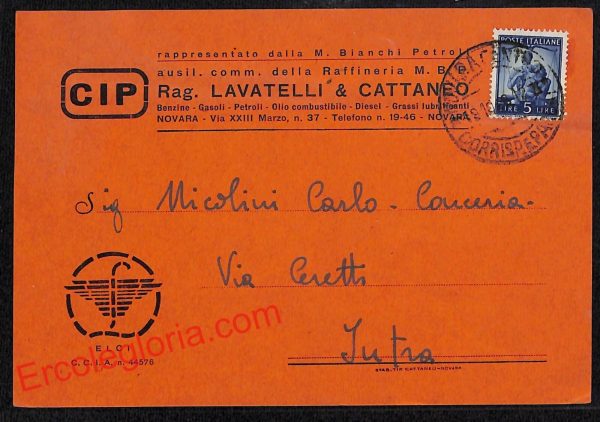 ah3956 - STORIA POSTALE - Novara Città - Lavatelli Cattaneo