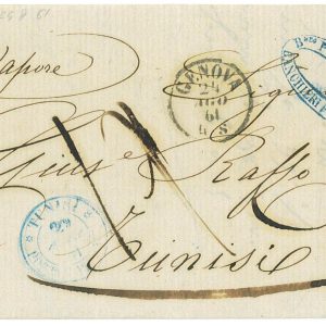 P3197 -DA GENOVA A TUNISI ,1861 BOLLO IN ARRIVO TUNISI POSTE ITALIANE IN AZZURRO
