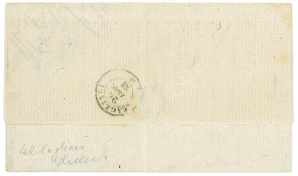 P3197 -DA GENOVA A TUNISI ,1861 BOLLO IN ARRIVO TUNISI POSTE ITALIANE IN AZZURRO - immagine 2