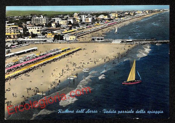 ah9893 - CARTOLINA D'EPOCA - Riccione Città - Veduta della Spiaggia