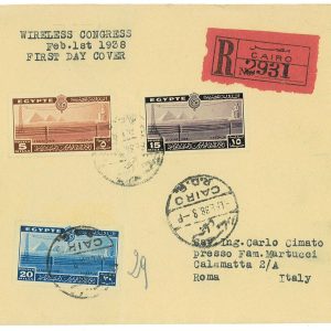 P2946 -EGYPT  . 1938 WIRELESS CONGRESS 1938 FDC TO ITALY, REGISTRED