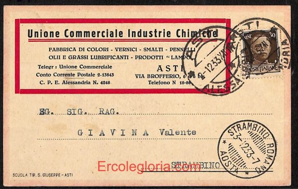 ae0659 - CARTOLINA  D'EPOCA - Asti Città - Unione Commerciale Industrie Chimiche