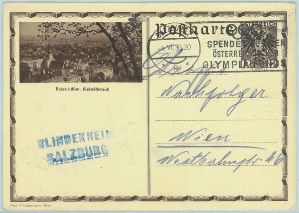 68101 - AUSTRIA -  POSTAL STATIONERY CARD - 1936 Olympic postmark: Salzburg 2