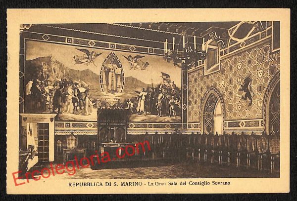 ai4787 - CARTOLINA D'EPOCA - San Marino - La Grand Sala del Consiglio Sovrano