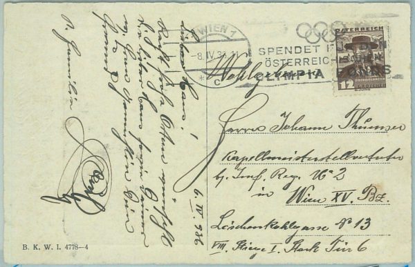 68104 - AUSTRIA -  POSTAL HISTORY - Postcard  1936  Olympic postmark: Wien 1
