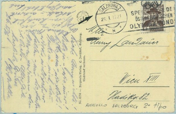 68105 - AUSTRIA -  POSTAL HISTORY - Postcard  1936 Olympic postmark: Salzburg 2