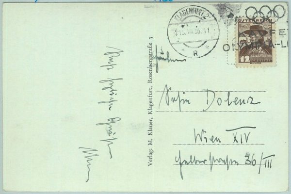 68107 - AUSTRIA - POSTAL HISTORY - POSTCARD 1936 Olympic postmark: KLAGENFURT 2