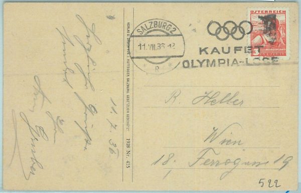 68108 - AUSTRIA -  POSTAL HISTORY - Postcard  1936 Olympic postmark: Salzburg 2