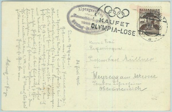68109 - AUSTRIA -  POSTAL HISTORY - Postcard  1936 Olympic postmark: Insbruck 2