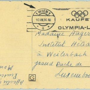 68110 - AUSTRIA -  POSTAL HISTORY - Postcard  1936  Olympic postmark: Wien 1