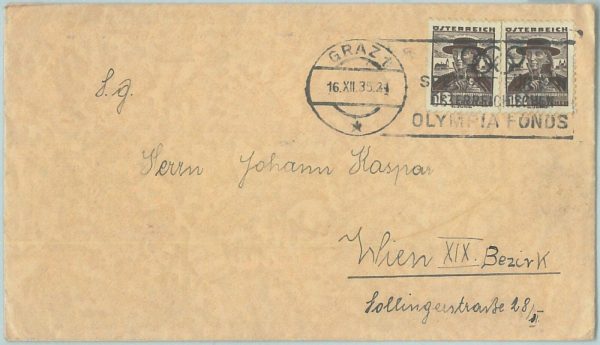 68111 - AUSTRIA -  POSTAL HISTORY - COVER 1935  Olympic postmark: Graz 1