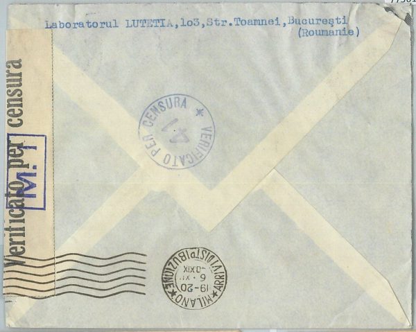 77561  - ROMANIA - POSTAL HISTORY - CENSORED  COVER to ITALY 1940 - immagine 2