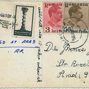 24200  - ROMANIA -  POSTAL HISTORY - POSTCARD to ARAD 1938 - TAXED on ARRIVAL!