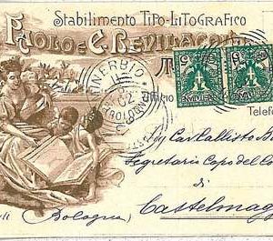 CARTOLINA d'Epoca BOLOGNA provincia : MINERBIO - PUBBLICITARIA 1902