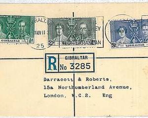 28149 - GIBRALTAR - POSTAL HISTORY - REGISTERED COVER 1937 Coronation George VI