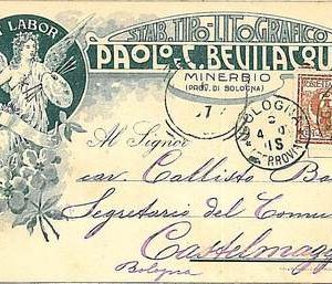 CARTOLINA d'Epoca BOLOGNA provincia : MINERBIO - PUBBLICITARIA 1907