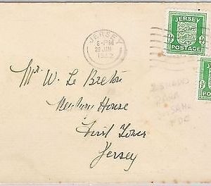 JERSEY - POSTAL HISTORY:  Michel # 2Y x 2 ( different shades) on FDC COVER 1942