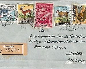 56542  - ANGOLA  -  POSTAL HISTORY:  REGISTERED COVER to FRANCE  1954
