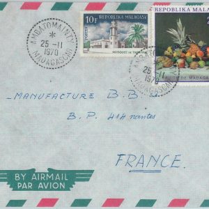 81018 -  MADAGASCAR - POSTAL HISTORY - Airmail COVER from Ambatomainty   1970