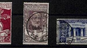 94689m  - ITALIA Regno - FRANCOBOLLI -  Sass # 128-30 Giuseppe Mazzini - USATI