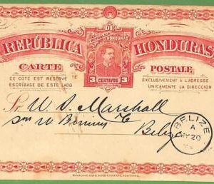 P0956 - HONDURAS - POSTAL HISTORY -  STATIONERY CARD to BELIZE 1891