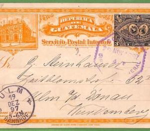 P0946 - GUATEMALA - POSTAL HISTORY -  STATIONERY H & G # 8 to WURTTENBERG 1897