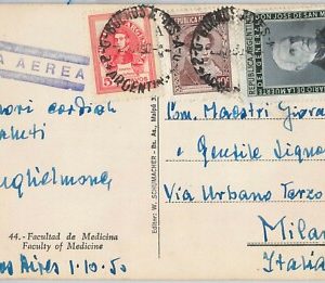 56389 -   ARGENTINA -  POSTAL HISTORY:  POSTCARD to ITALY 1950