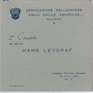 41302   CARTONCINO d'Epoca - Varese - GALLARATE : Concerto HANS LEYGRAF 1951