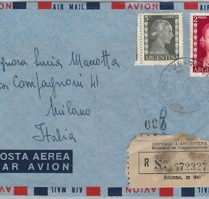 56381  -   ARGENTINA -  POSTAL HISTORY:  REGISTERED AIRMAIL COVER 1953 - EVITA