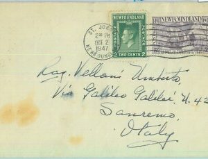 86270 -  NEWFOUNDLAND - POSTAL HISTORY:  Cover to ITALY  1947  ST. Johns
