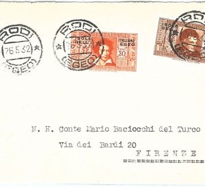 71450  - EGEO Rodi - Storia Postale  - BUSTA per FIRENZE 1932 - In tariffa!