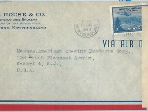 72375 -  NEWFOUNDLAND - POSTAL HISTORY:  Cover to USA 1943 - CENSOR TAPE