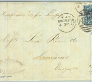 BK0770 - GB - POSTAL HISTORY - SG # 118 on COVER:  MANCHESTER to VENEZUELA 1877