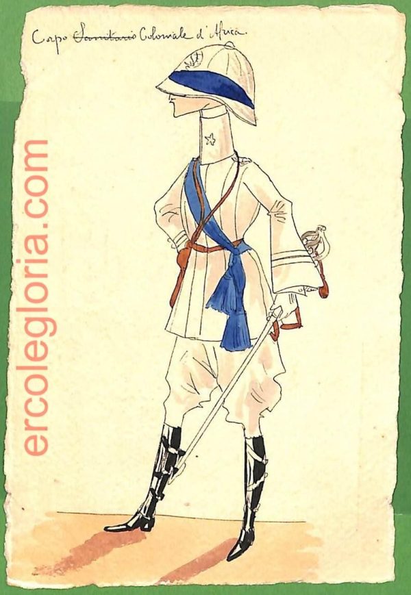 ah1729 - CARTOLINA EPOCA dipinta a MANO - Costume Militare CAPO SANATORIO AFRICA
