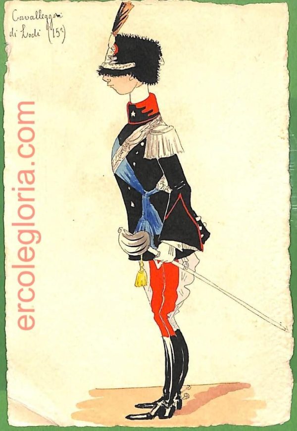 ah1753 - CARTOLINA EPOCA dipinta a MANO - Costume Militare LODI Cavalleggeri