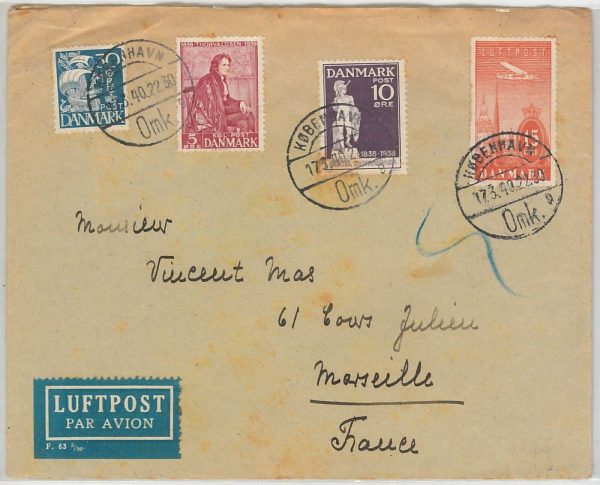 50978 - DENMARK  Danmark -  POSTAL HISTORY  -  AIRMAIL COVER to FRANCE 1922