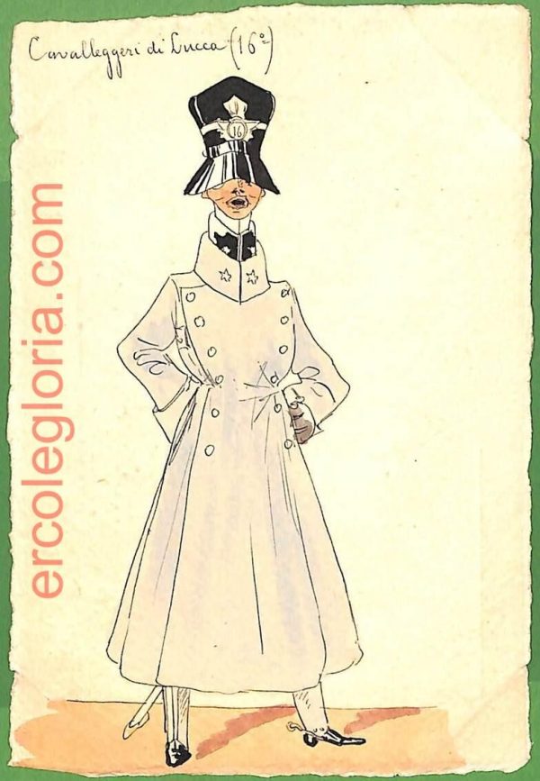 ah1752 - CARTOLINA EPOCA dipinta a MANO - Costume Militare LUCCA Cavalleggeri