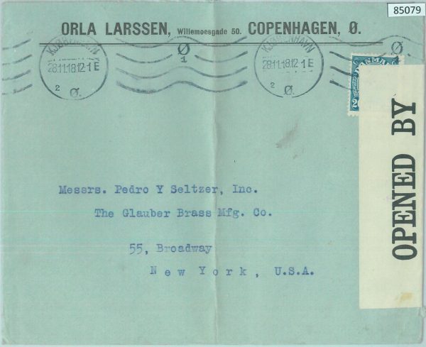 85079 - DENMARK  - Postal History -  CENSORED COVER to the USA 1918