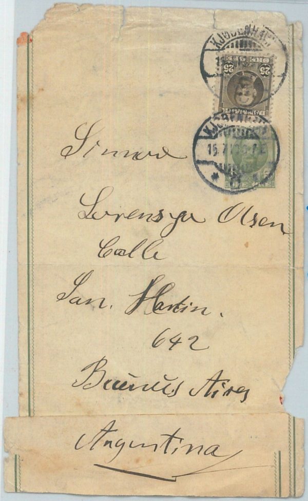 77621 - Denmark - POSTAL HISTORY -   STATIONERY WRAPPER to ARGENTINA 1910